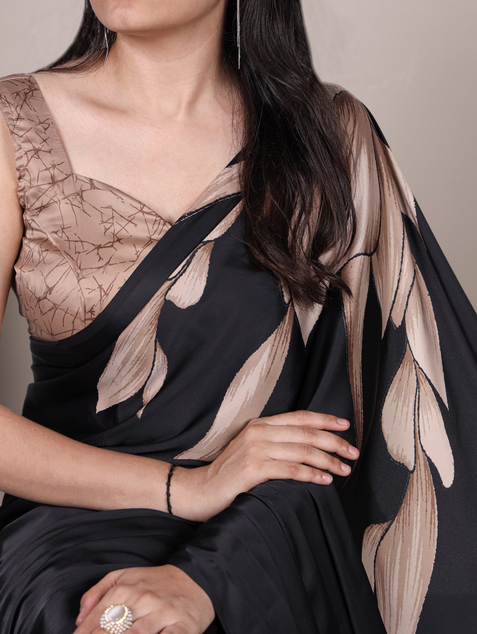 Floral Printed Satin Silk Saree with Unstitched Blouse