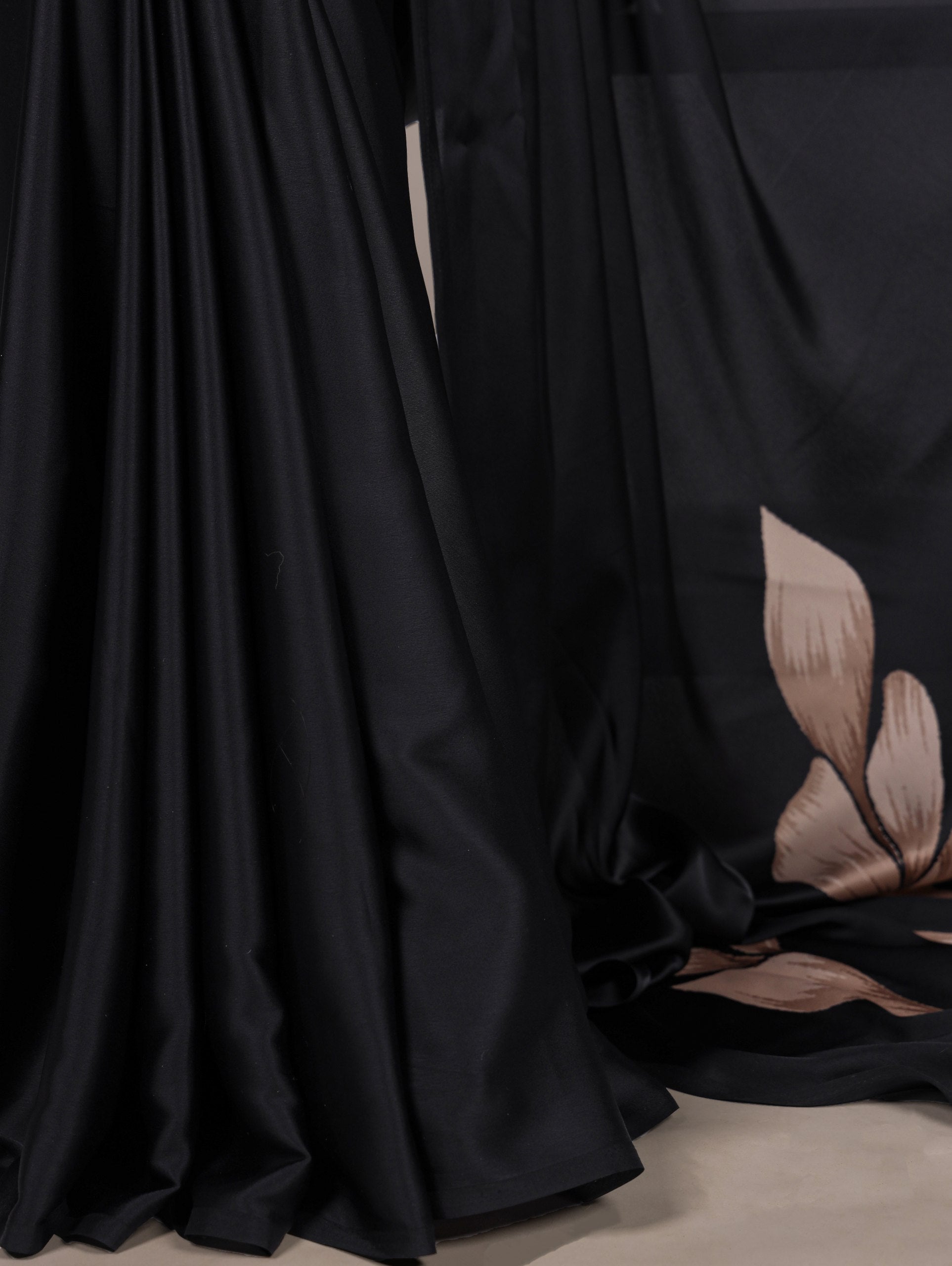 Floral Printed Satin Silk Saree with Unstitched Blouse