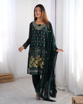 Faux Georgette Kurta Pant Dupatta Set with Mirror & Sequence Work for Women