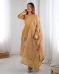 Chanderi Silk Kurta Pant Dupatta Set with Jacquard & Digital Print for Women