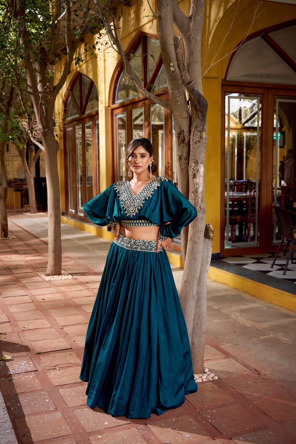 Stitched Vichitra Silk Lehenga Choli with Thread Embroidery Work for Women