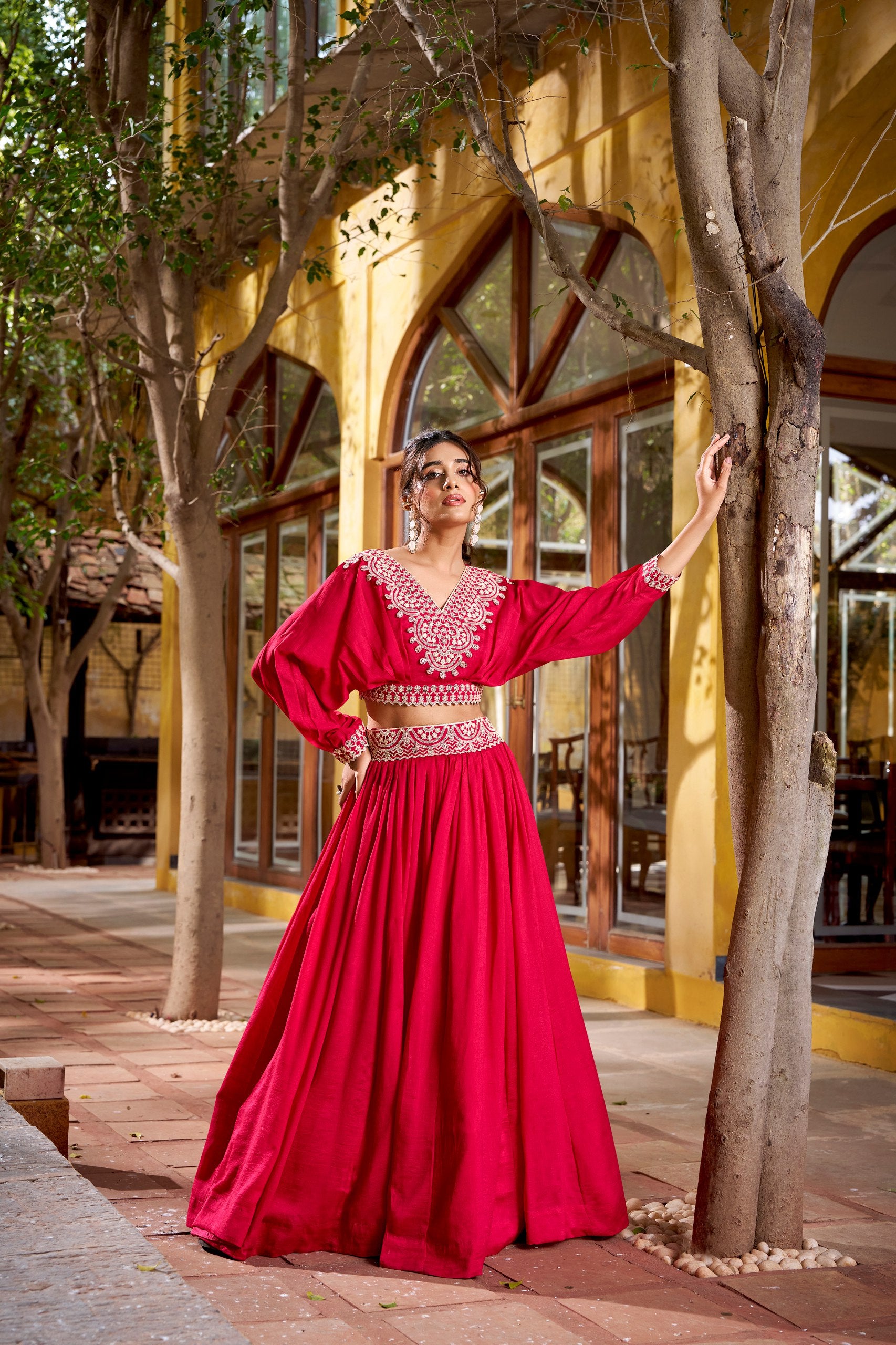 Stitched Vichitra Silk Lehenga Choli with Thread Embroidery Work for Women