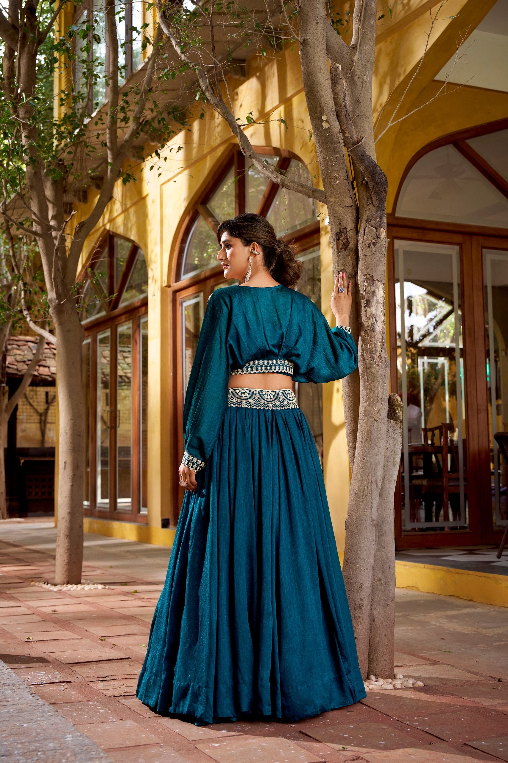 Stitched Vichitra Silk Lehenga Choli with Thread Embroidery Work for Women