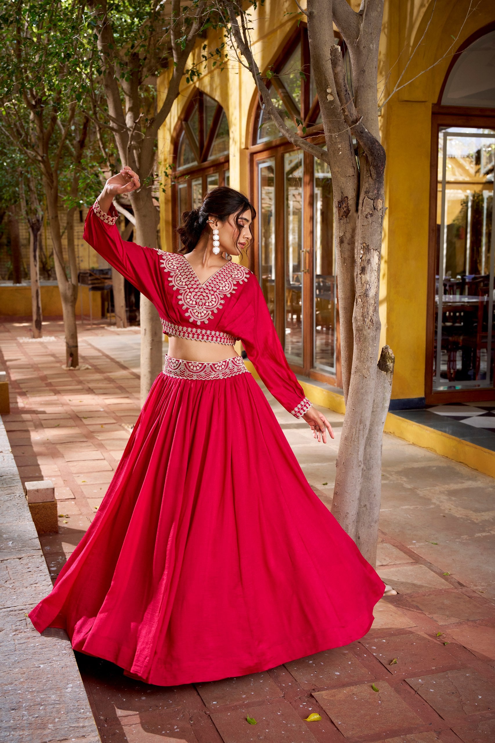 Stitched Vichitra Silk Lehenga Choli with Thread Embroidery Work for Women