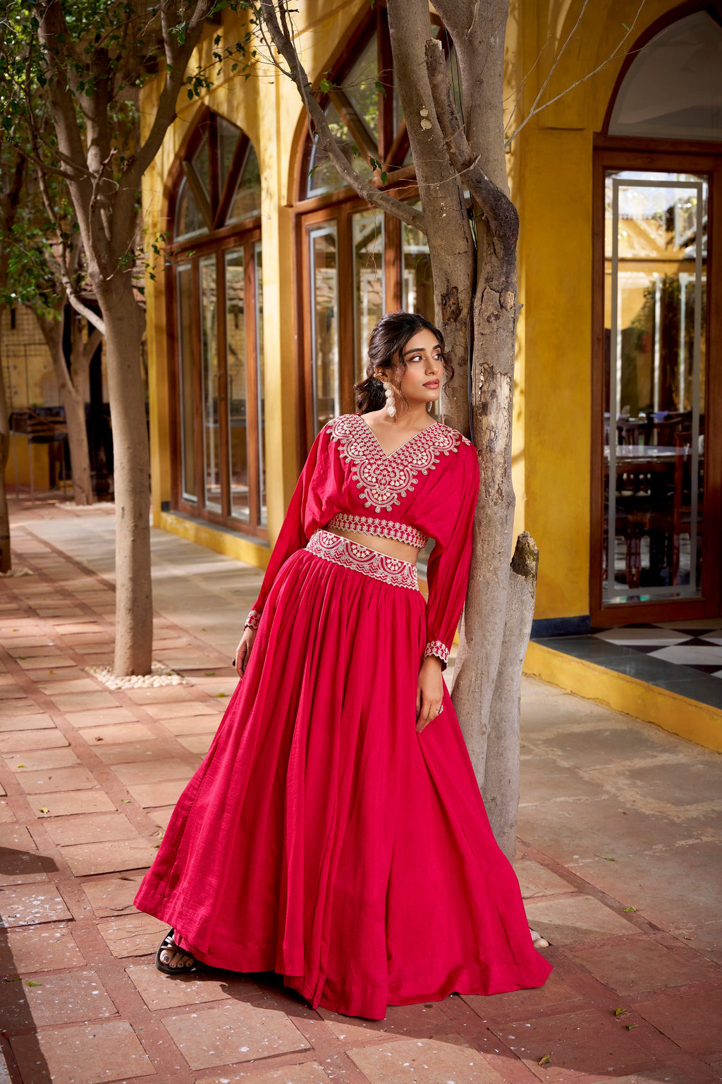 Stitched Vichitra Silk Lehenga Choli with Thread Embroidery Work for Women