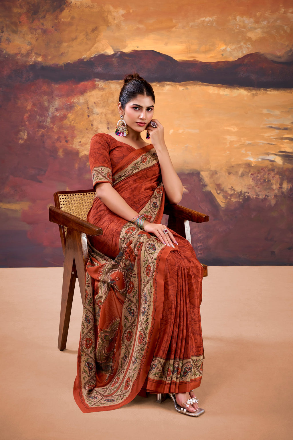Printed Crepe Saree with Unstitched Blouse