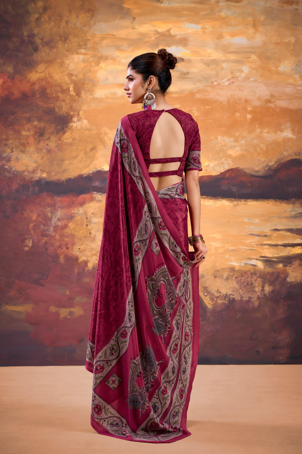 Elegant Printed Crepe Saree with Unstitched Blouse for Women