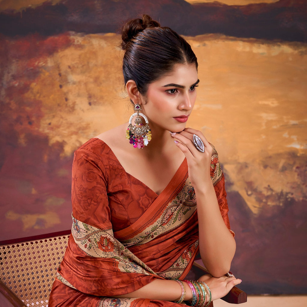 Printed Crepe Saree with Unstitched Blouse