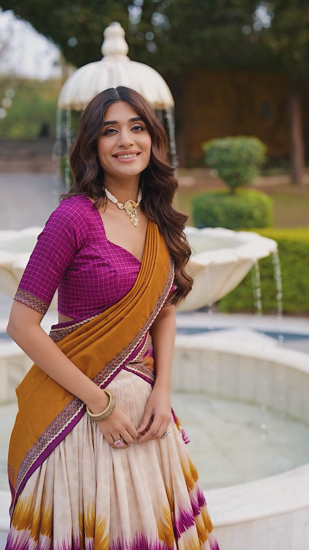 Tasar Silk Tie-Dye Lehenga Choli Set with Lace Border Dupatta