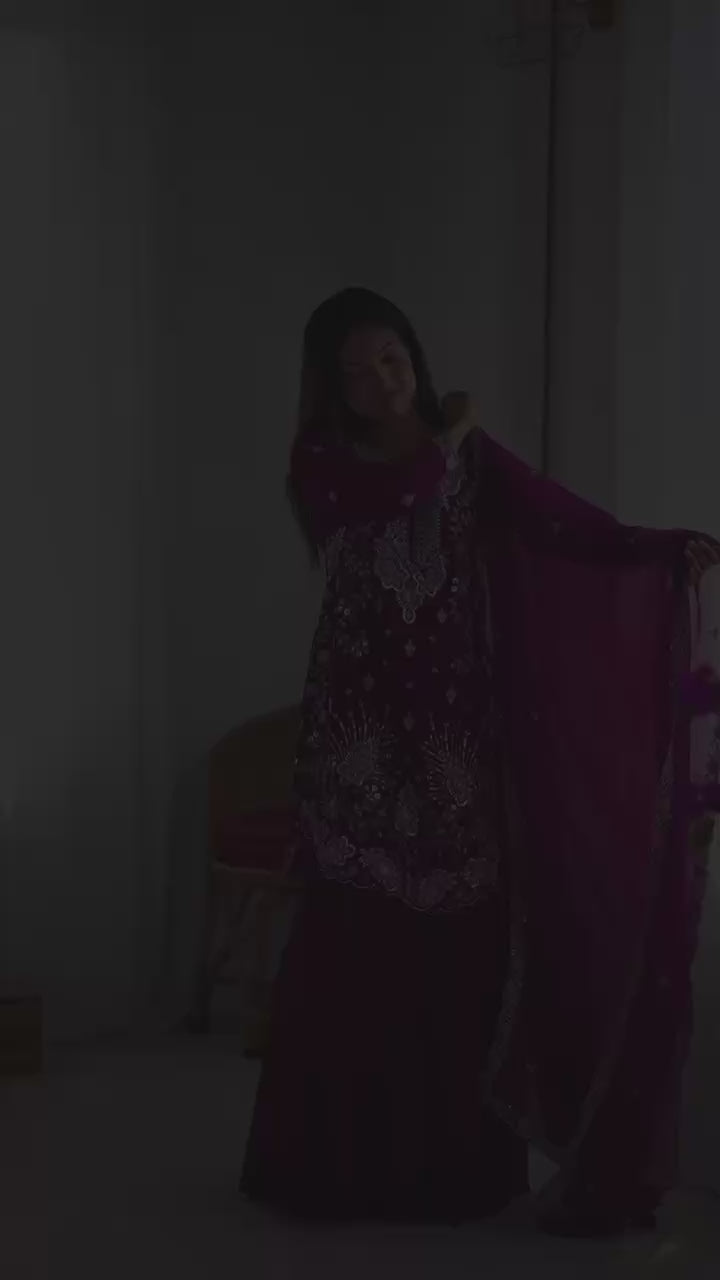 Embroidered Faux Georgette Sharara Suit Set with Dupatta for Women